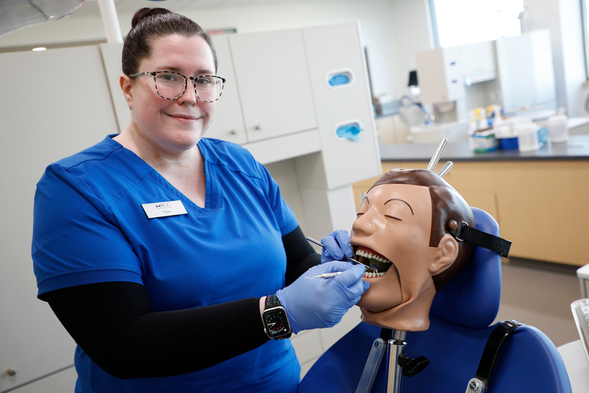 RCC student, Teri Evans, practices dental assistant skills